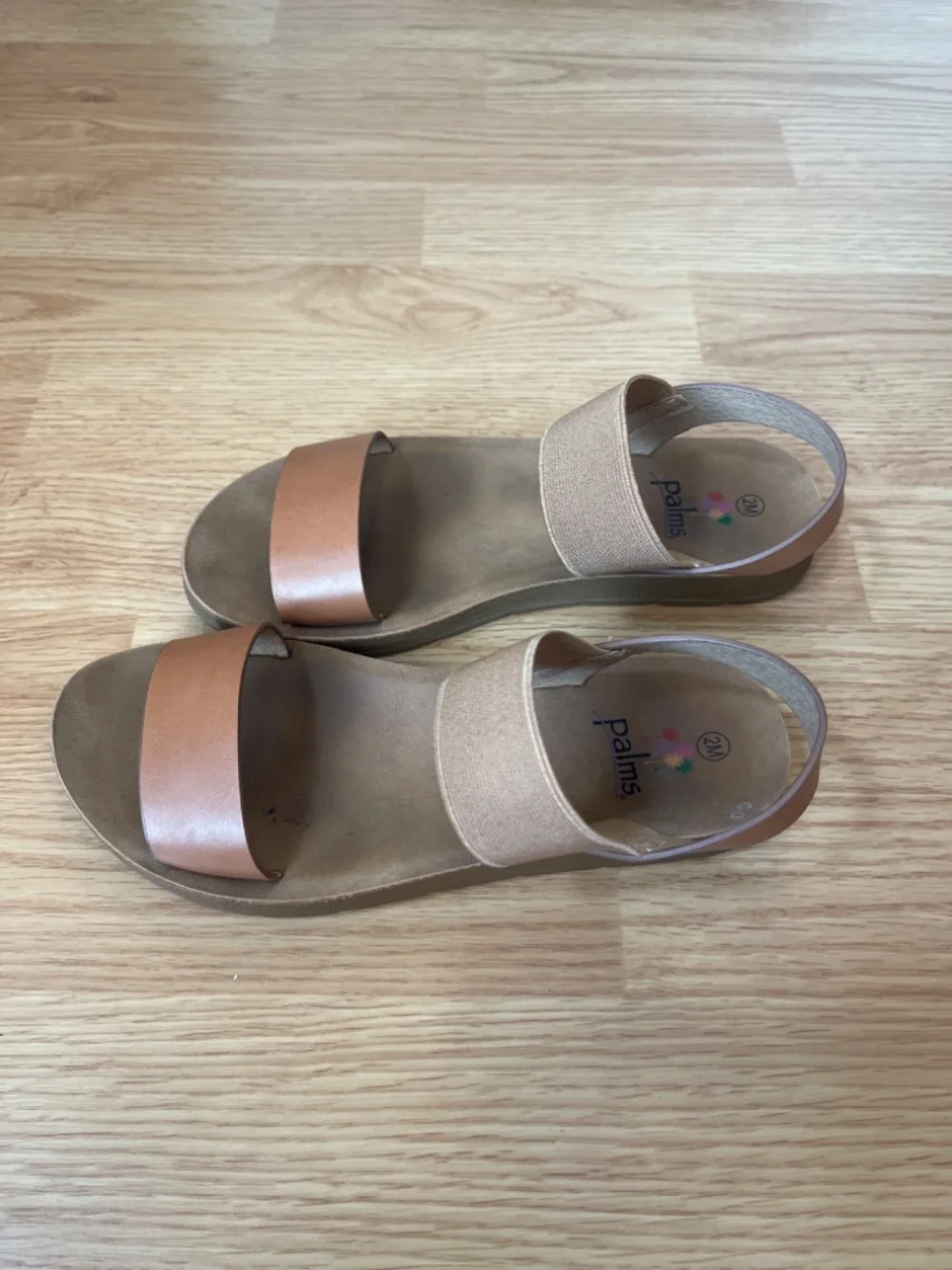 Palms Girls Casual Basic Tan Strap Slip On Sandals Size 2